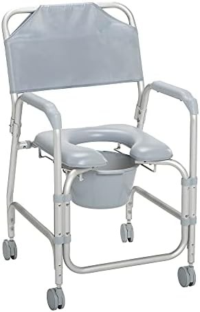 Gray padded shower chair with casters
