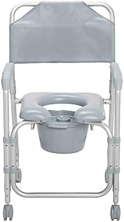 Gray padded shower chair with casters — photo 3