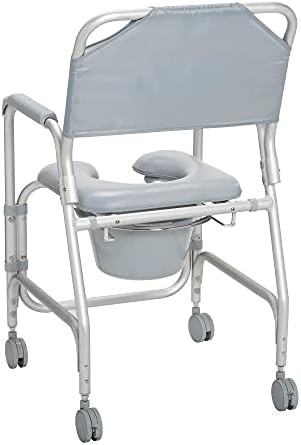 Gray padded shower chair with casters — photo 4