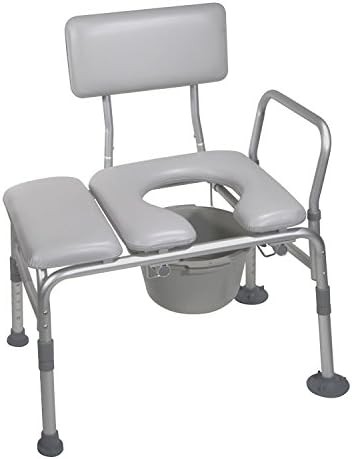 Gray Padded Transfer Bench Commode Chair