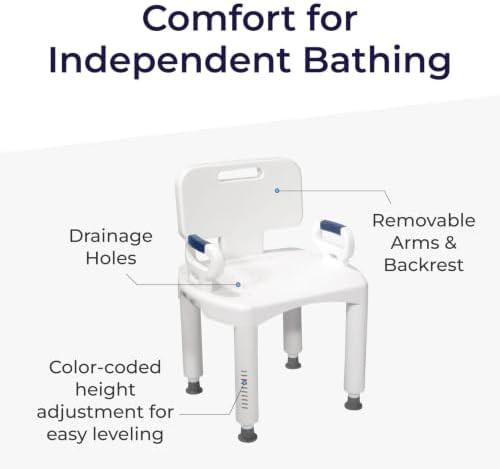 White Shower Chair with Arms 350 lb Capacity — photo 5