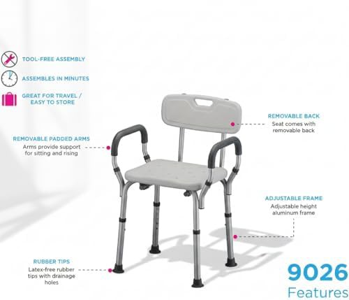 Padded shower chair with arms — photo 3