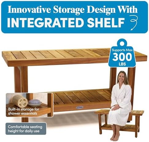 Large thirty six inch teak spa bench — photo 4