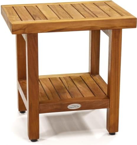 Eighteen inch spa teak stool with shelf