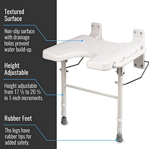 Wall mounted folding shower bench with legs — photo 3