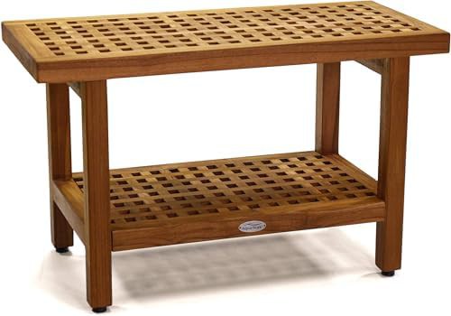 Thirty inch grate style teak shower bench