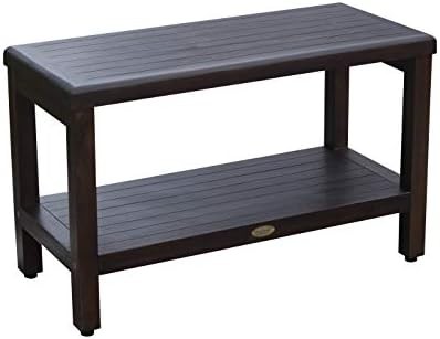 Thirty inch teak bench with arms