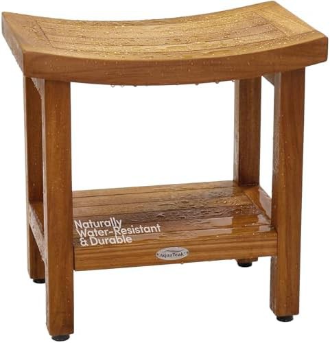 Non slip eighteen inch teak shower chair