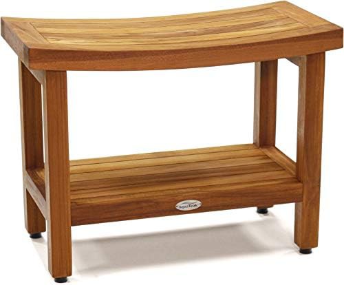 Teak shower bench with storage shelf 24 in
