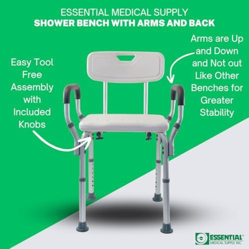 Adjustable height bath bench with padded arms — photo 4
