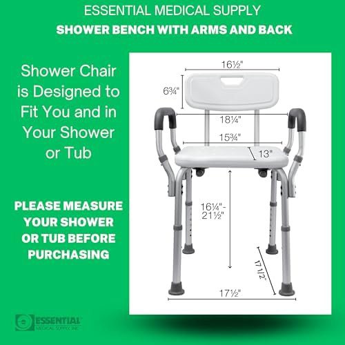 Adjustable height bath bench with padded arms — photo 5