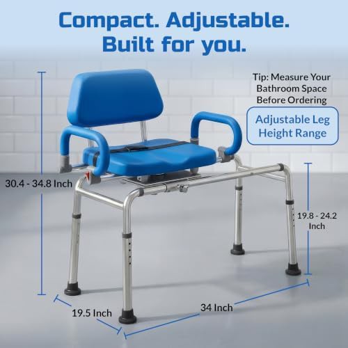 Blue sliding shower chair with swivel seat — photo 3