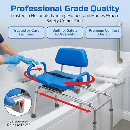 Blue sliding shower chair with swivel seat — photo 4