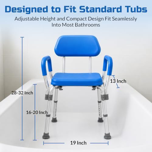 Blue padded shower chair with armrests — photo 5
