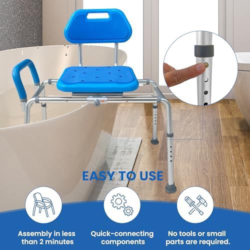 Blue gateway sliding swivel shower chair — photo 4