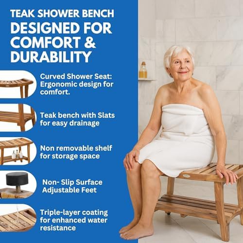 Wide thirty inch teak shower bench — photo 3