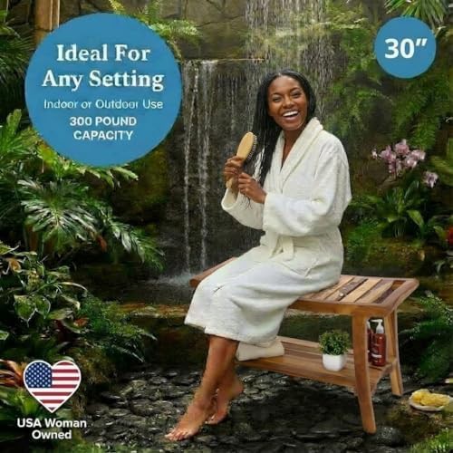 Wide thirty inch teak shower bench — photo 4