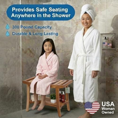 Wide thirty inch teak shower bench — photo 5
