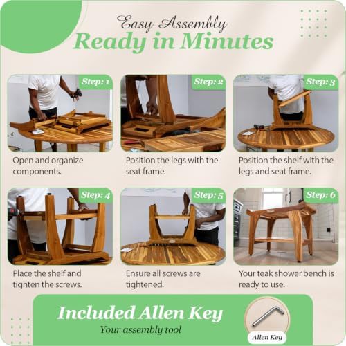 Wide teak shower bench with side handles — photo 4