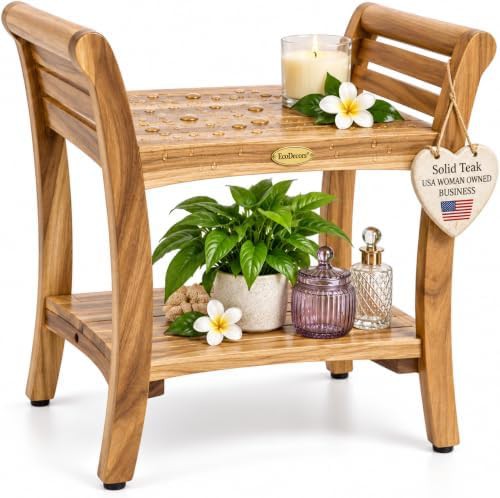 Symmetry teak bench with side arms