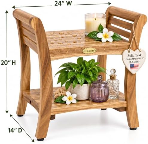 Symmetry teak bench with side arms — photo 3