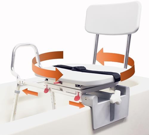 Tub-mount sliding bench with swivel seat