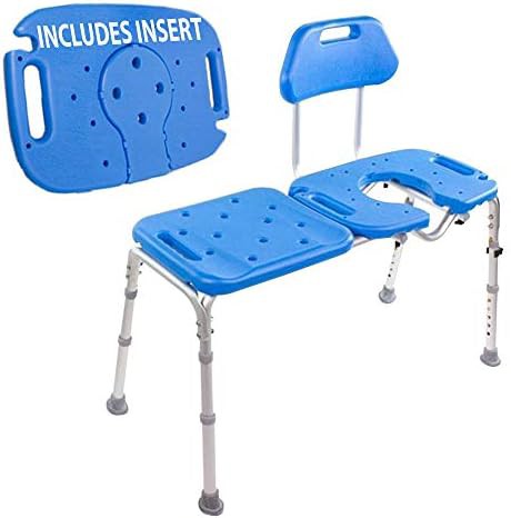 Blue bath transfer bench with seat cutout
