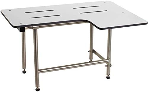 L-shaped transfer bench with swing down legs