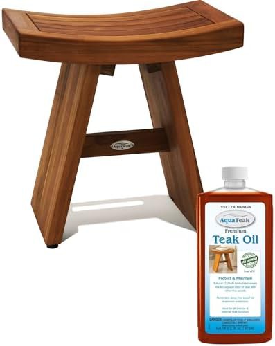 Asia style teak corner shower bench