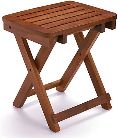 Folding bamboo shower stool with portable design