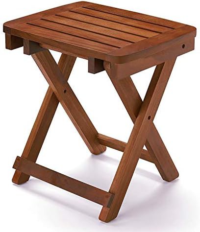 Folding bamboo shower stool with portable design — photo 3