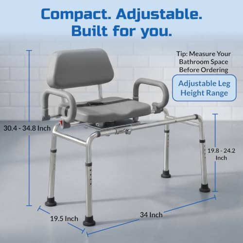 Gray sliding transfer bench with swivel seat — photo 4