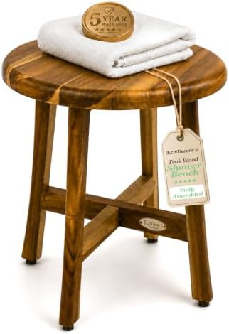 Shoji round teak stool with storage