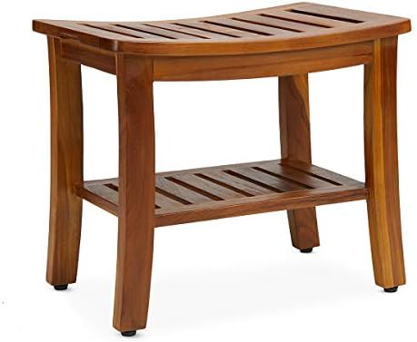 Fully assembled brown teak shower stool — photo 3