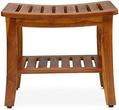Fully assembled brown teak shower stool — photo 4