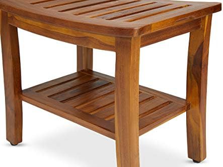Fully assembled brown teak shower stool — photo 5