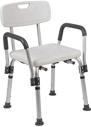 White shower chair with adjustable depth back