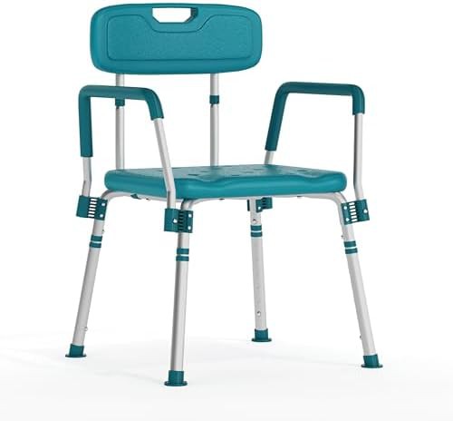 Teal shower chair with quick release arms