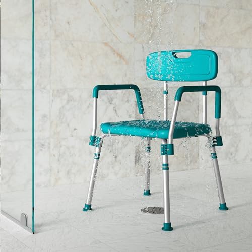 Teal shower chair with quick release arms — photo 4