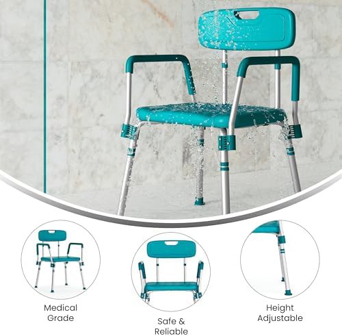 Teal shower chair with quick release arms — photo 5
