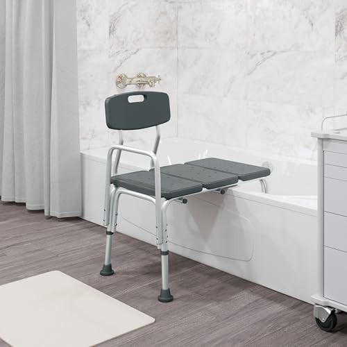 Gray transfer bench with side arm — photo 3