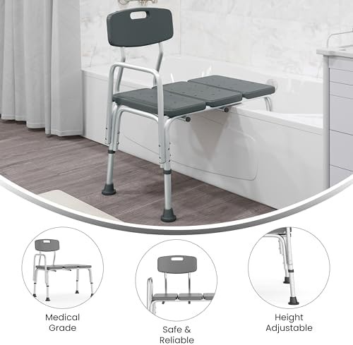 Gray transfer bench with side arm — photo 4