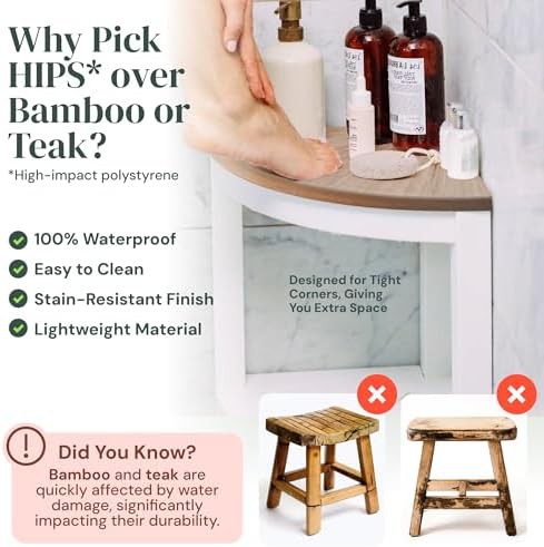 Corner shower stool in white and brown — photo 4