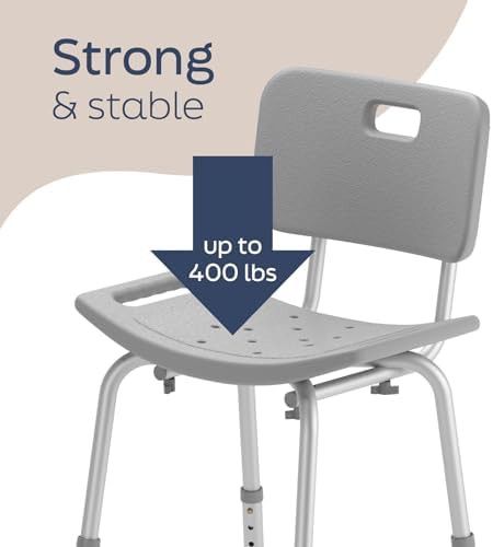 Gray shower chair with backrest and 400 lb limit — photo 3