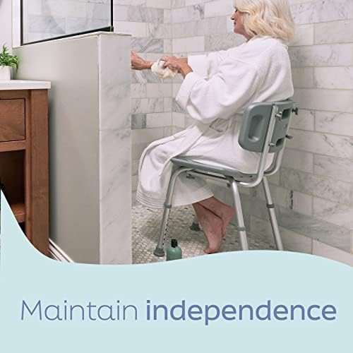 Gray shower chair with backrest and 400 lb limit — photo 4