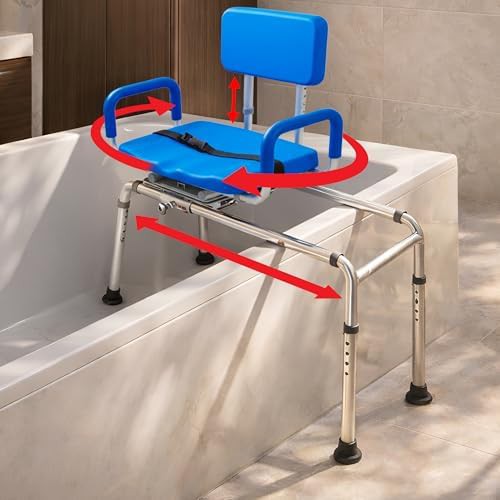 Blue bariatric sliding transfer bench with swivel