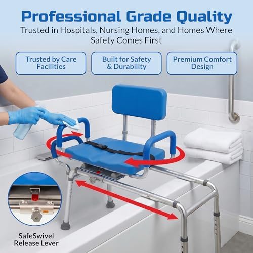 Blue bariatric sliding transfer bench with swivel — photo 3