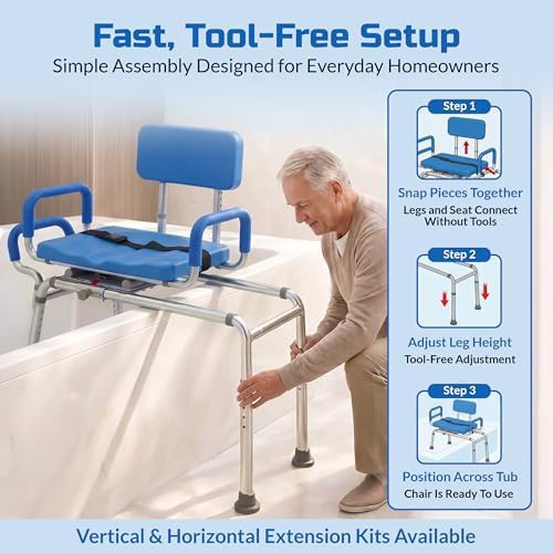 Blue bariatric sliding transfer bench with swivel — photo 4