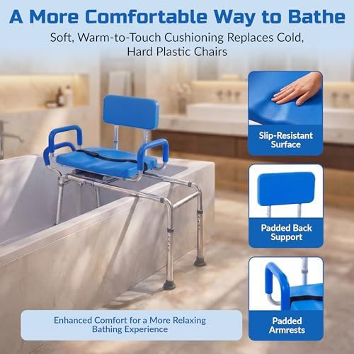 Blue bariatric sliding transfer bench with swivel — photo 5