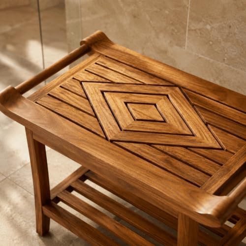 Teak Shower Bench with Arms — photo 4